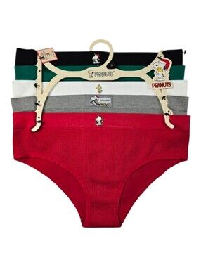 NWT Peanuts Women's Ribbed Seamless Panties 5-Pack Snoopy Holiday Multi Medium